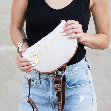 Chic Quilted Leather Crescent Sling Bag with Gold Accents