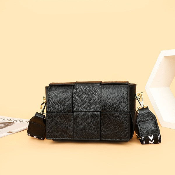 Elegant Geometric Strap Foldover Leather Crossbody Bag