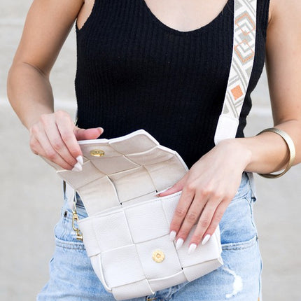 Elegant Geometric Strap Foldover Leather Crossbody Bag