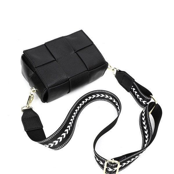 Elegant Geometric Strap Foldover Leather Crossbody Bag