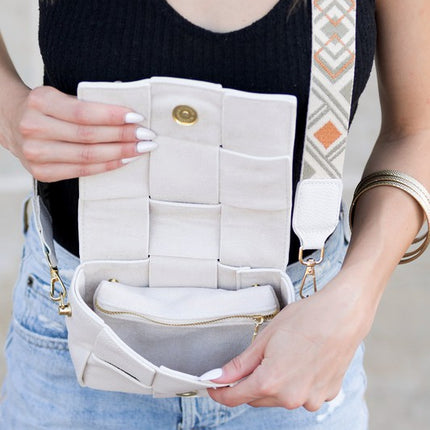 Elegant Geometric Strap Foldover Leather Crossbody Bag