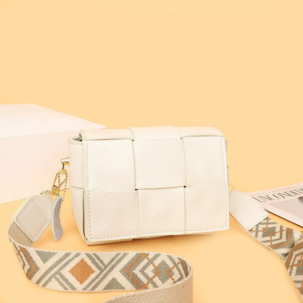 Elegant Geometric Strap Foldover Leather Crossbody Bag