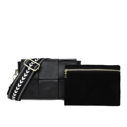 Elegant Geometric Strap Foldover Leather Crossbody Bag