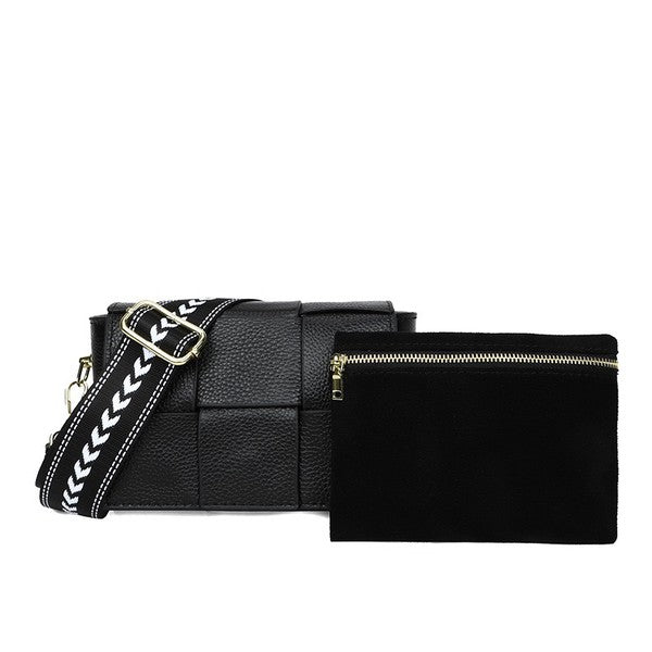 Elegant Geometric Strap Foldover Leather Crossbody Bag - Accessoriesforever