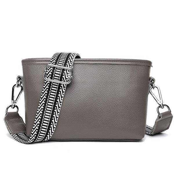 Versatile Geometric Strap Detail Leather Crossbody Bag