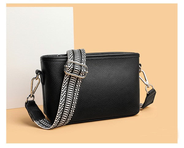 Versatile Geometric Strap Detail Leather Crossbody Bag