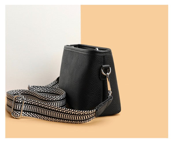 Versatile Geometric Strap Detail Leather Crossbody Bag