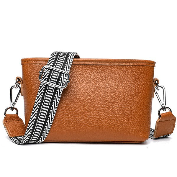 Versatile Geometric Strap Detail Leather Crossbody Bag