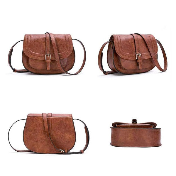 Sleek Classic Fashionable Vegan Leather Saddle Crossbody Bag - Accessoriesforever
