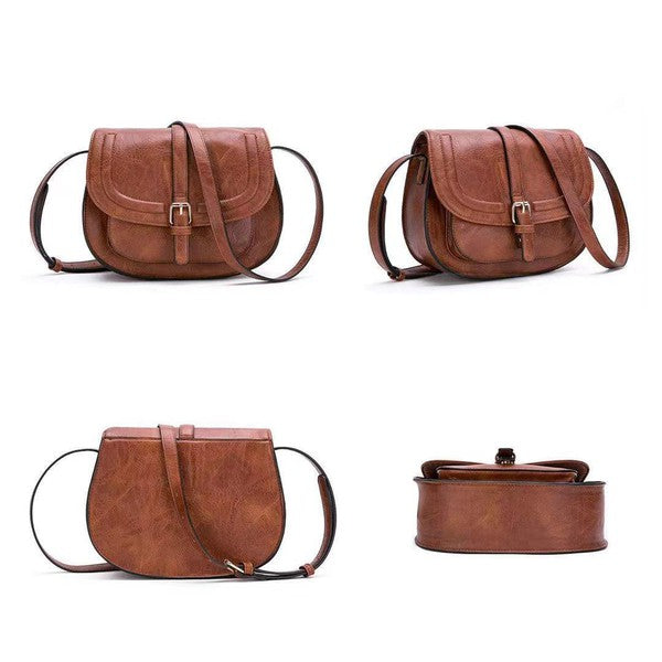 Sleek Classic Fashionable Vegan Leather Saddle Crossbody Bag