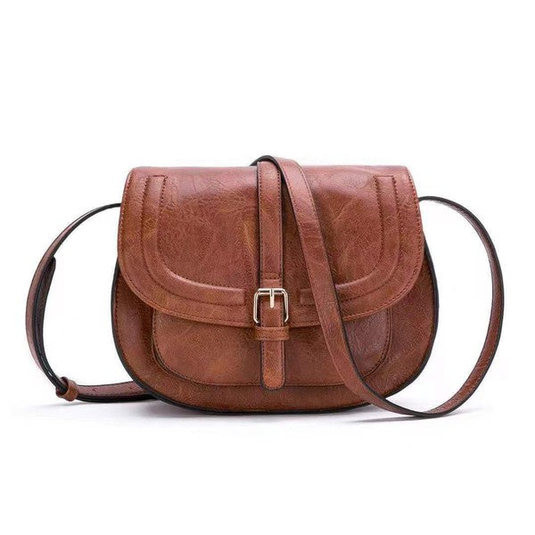 Sleek Classic Fashionable Vegan Leather Saddle Crossbody Bag - Accessoriesforever