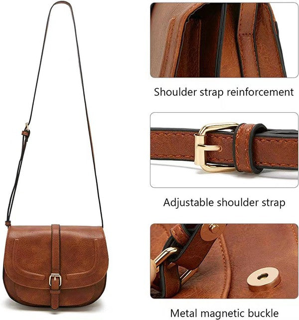 Sleek Classic Fashionable Vegan Leather Saddle Crossbody Bag - Accessoriesforever