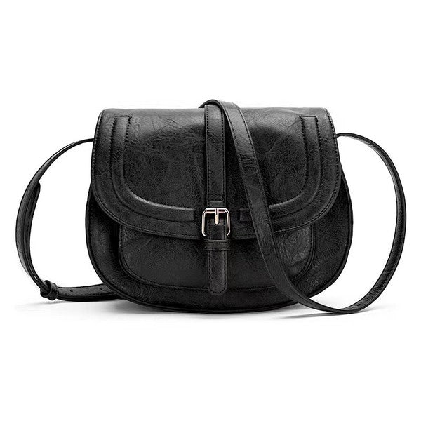 Sleek Classic Fashionable Vegan Leather Saddle Crossbody Bag - Accessoriesforever