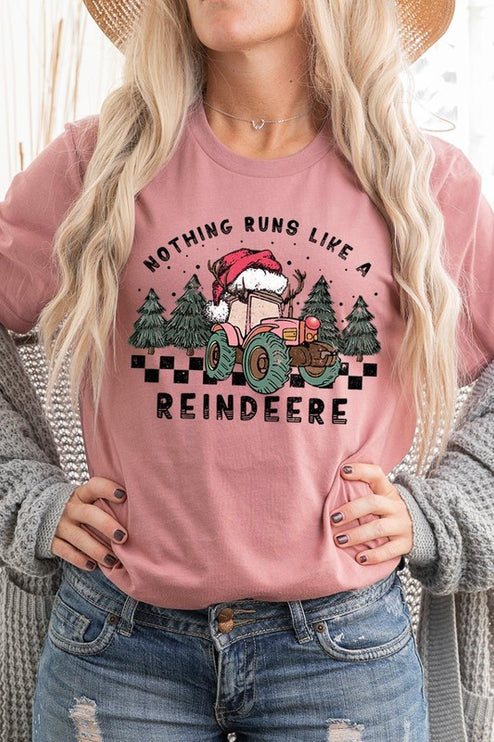 Reindeer Tractor Christmas Holiday Unisex Short Sleeve Graphic Tee T-Shirt - Accessoriesforever
