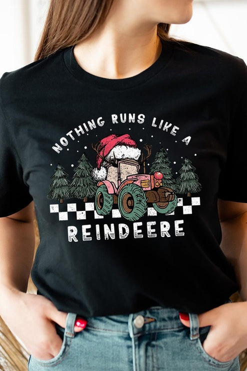 Reindeer Tractor Christmas Holiday Unisex Short Sleeve Graphic Tee T-Shirt