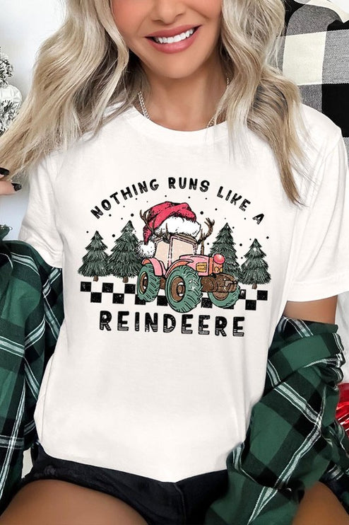 Reindeer Tractor Christmas Holiday Unisex Short Sleeve Graphic Tee T-Shirt