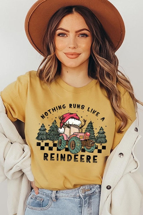 Reindeer Tractor Christmas Holiday Unisex Short Sleeve Graphic Tee T-Shirt - Accessoriesforever