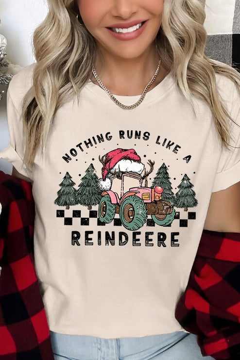 Reindeer Tractor Christmas Holiday Unisex Short Sleeve Graphic Tee T-Shirt - Accessoriesforever
