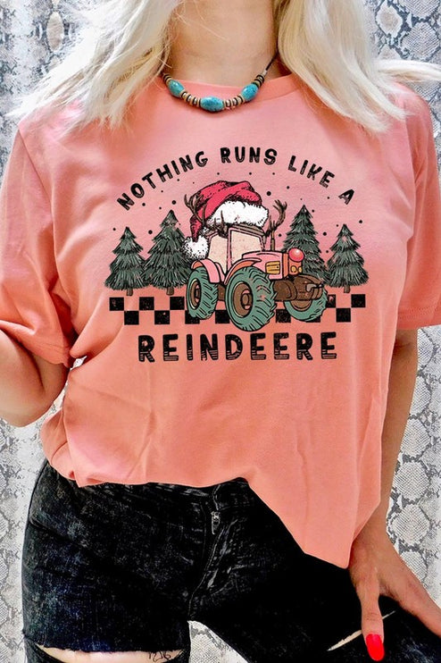 Reindeer Tractor Christmas Holiday Unisex Short Sleeve Graphic Tee T-Shirt