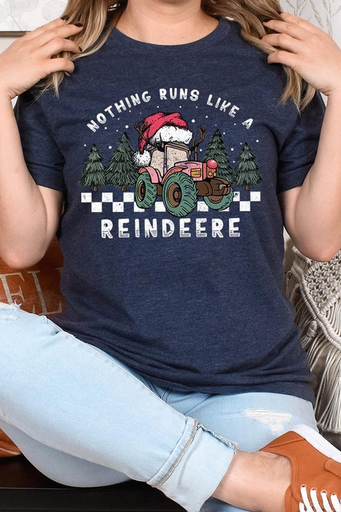 Reindeer Tractor Christmas Holiday Unisex Short Sleeve Graphic Tee T-Shirt - Accessoriesforever
