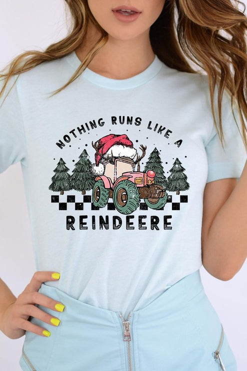 Reindeer Tractor Christmas Holiday Unisex Short Sleeve Graphic Tee T-Shirt