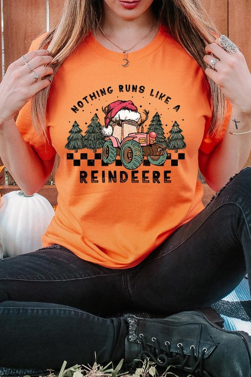 Reindeer Tractor Christmas Holiday Unisex Short Sleeve Graphic Tee T-Shirt