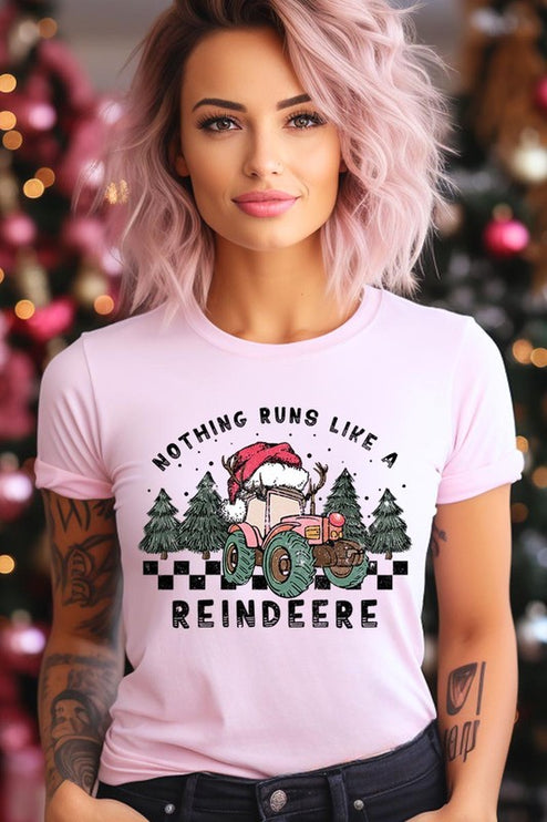 Reindeer Tractor Christmas Holiday Unisex Short Sleeve Graphic Tee T-Shirt