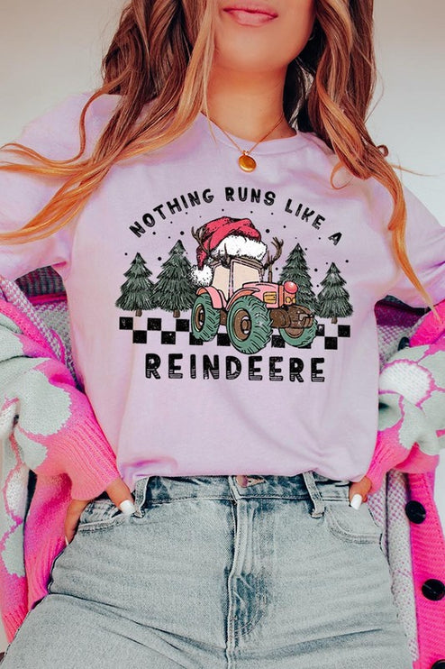 Reindeer Tractor Christmas Holiday Unisex Short Sleeve Graphic Tee T-Shirt - Accessoriesforever