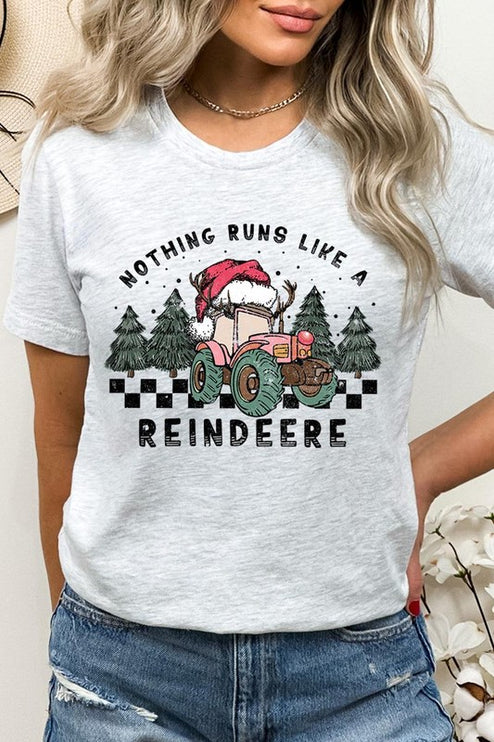 Reindeer Tractor Christmas Holiday Unisex Short Sleeve Graphic Tee T-Shirt - Accessoriesforever