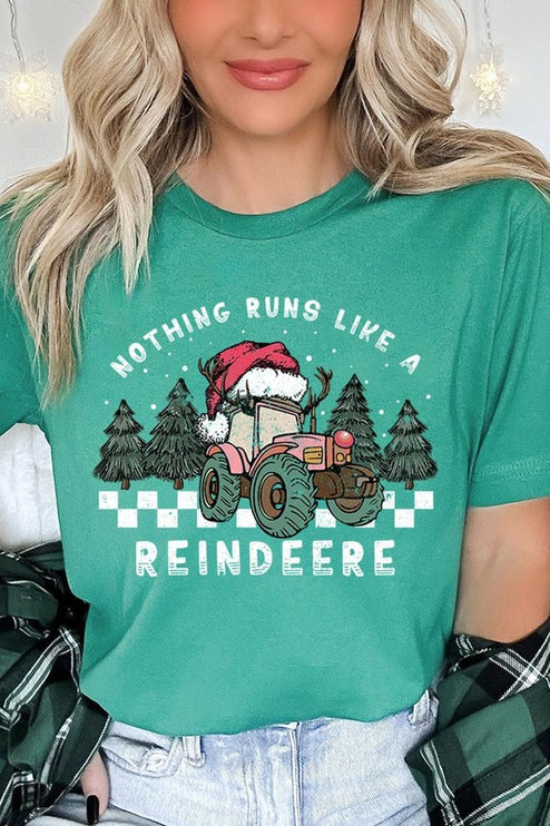 Reindeer Tractor Christmas Holiday Unisex Short Sleeve Graphic Tee T-Shirt