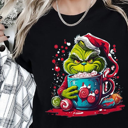 Giggling Grinch Christmas Holiday Unisex Short Sleeve Graphic Tee T-Shirt - Accessoriesforever