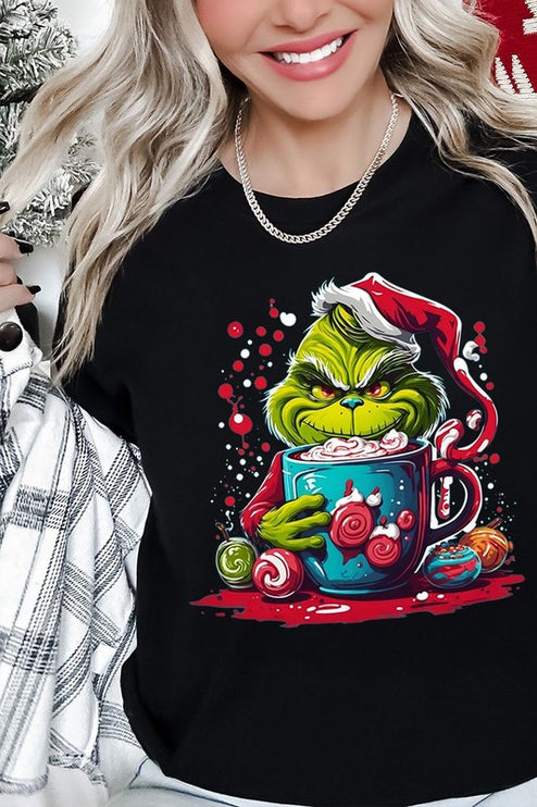 Giggling Grinch Christmas Holiday Unisex Short Sleeve Graphic Tee T-Shirt