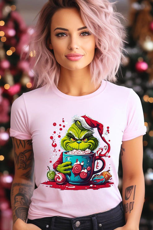 Giggling Grinch Christmas Holiday Unisex Short Sleeve Graphic Tee T-Shirt - Accessoriesforever