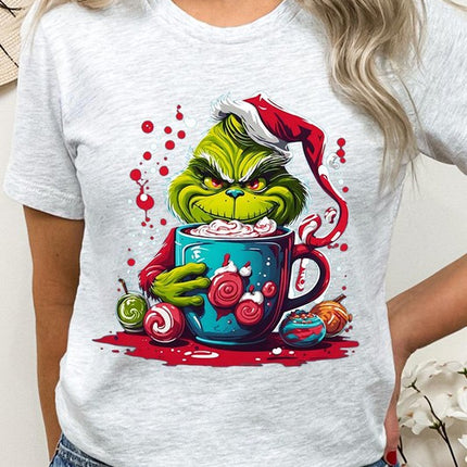Giggling Grinch Christmas Holiday Unisex Short Sleeve Graphic Tee T-Shirt - Accessoriesforever