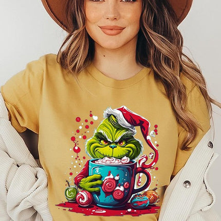 Giggling Grinch Christmas Holiday Unisex Short Sleeve Graphic Tee T-Shirt - Accessoriesforever