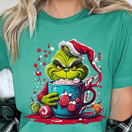 Giggling Grinch Christmas Holiday Unisex Short Sleeve Graphic Tee T-Shirt - Accessoriesforever