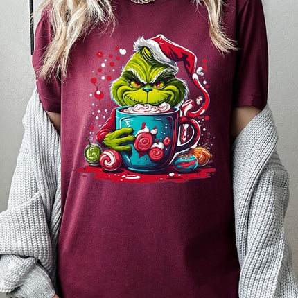 Giggling Grinch Christmas Holiday Unisex Short Sleeve Graphic Tee T-Shirt - Accessoriesforever