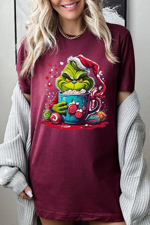 Giggling Grinch Christmas Holiday Unisex Short Sleeve Graphic Tee T-Shirt - Accessoriesforever