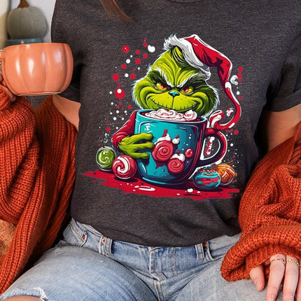 Giggling Grinch Christmas Holiday Unisex Short Sleeve Graphic Tee T-Shirt - Accessoriesforever