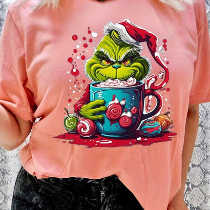 Giggling Grinch Christmas Holiday Unisex Short Sleeve Graphic Tee T-Shirt - Accessoriesforever