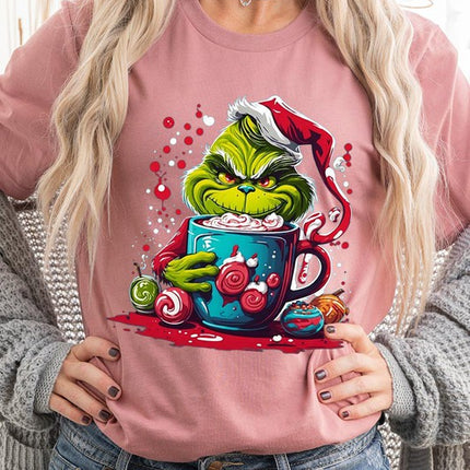 Giggling Grinch Christmas Holiday Unisex Short Sleeve Graphic Tee T-Shirt - Accessoriesforever