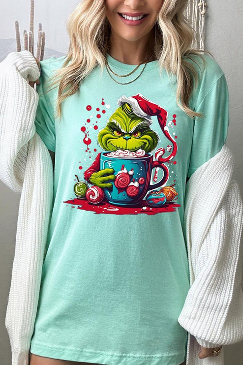 Giggling Grinch Christmas Holiday Unisex Short Sleeve Graphic Tee T-Shirt