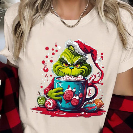 Giggling Grinch Christmas Holiday Unisex Short Sleeve Graphic Tee T-Shirt - Accessoriesforever