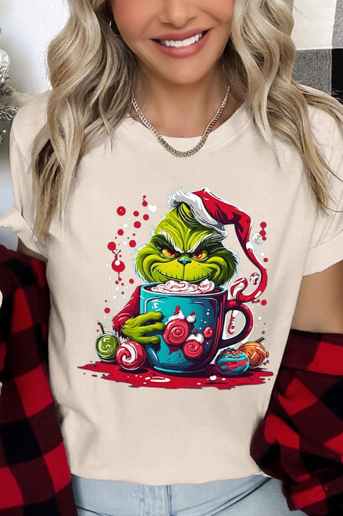 Giggling Grinch Christmas Holiday Unisex Short Sleeve Graphic Tee T-Shirt