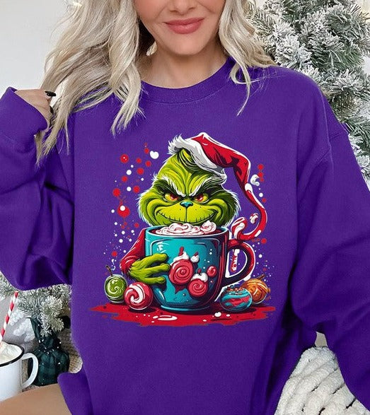 Giggling Grinch Christmas Holiday Unisex Long Sleeve Graphic Sweatshirt - Accessoriesforever