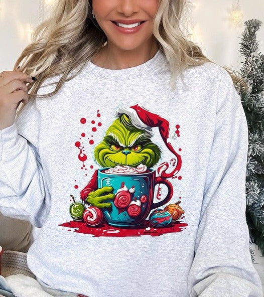 Giggling Grinch Christmas Holiday Unisex Long Sleeve Graphic Sweatshirt - Accessoriesforever
