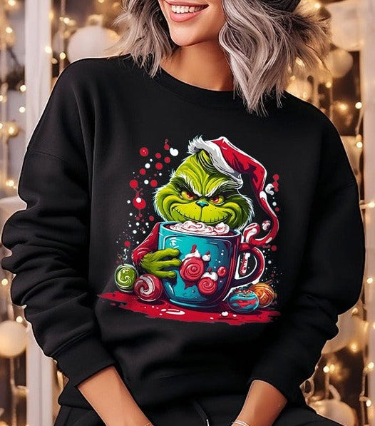 Giggling Grinch Christmas Holiday Unisex Long Sleeve Graphic Sweatshirt - Accessoriesforever