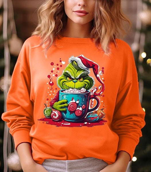 Giggling Grinch Christmas Holiday Unisex Long Sleeve Graphic Sweatshirt