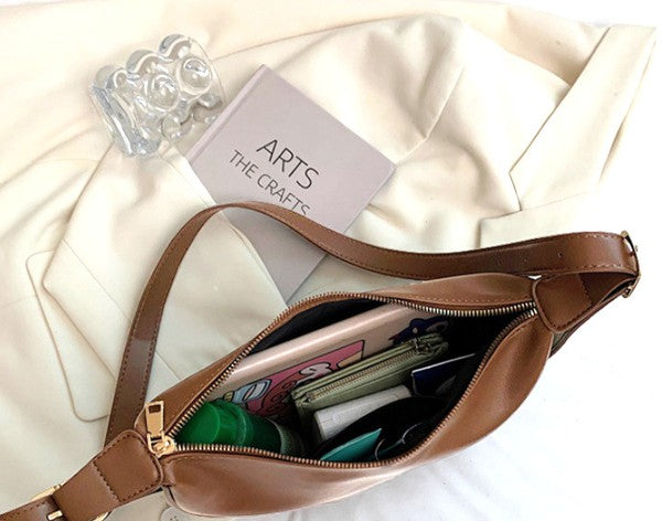 Modern Classic Vegan Leather Crescent Crossbody Sling Bag - Accessoriesforever