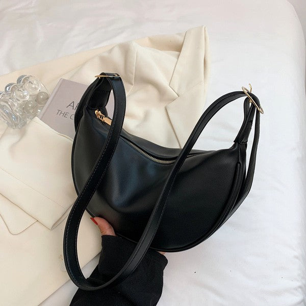 Modern Classic Vegan Leather Crescent Crossbody Sling Bag